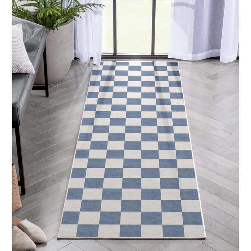 Tapis carré bleu Kehr, Tapis de couloir 2 pi x 5 pi