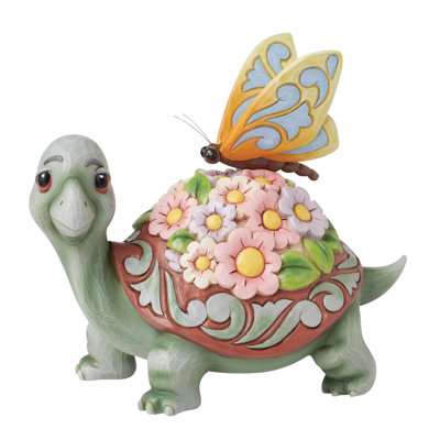 Jim Shore Heartwood Creek Nature's Meadow Turtle with Flowers and a Butterfly Figurine 7.25 Inch