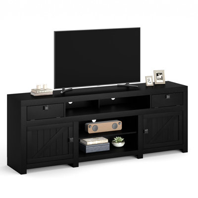 Farmhouse TV Stand for 75/80 Inch TVs, 70" Long Entertainment Center with 4 Storage Drawers & 3 Open Shelf, Television Consoles Stands for Living Room, Bedroom