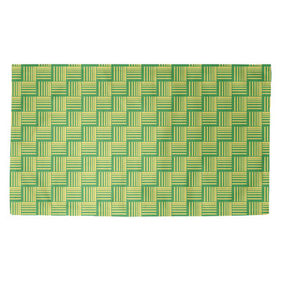 Tapis décoratif à rayures tressées de couleur verte