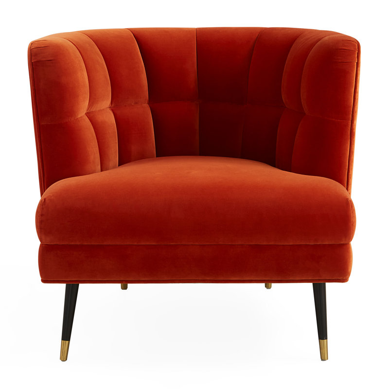 Draper Orange Velvet Barrel Chair with Metal Legs