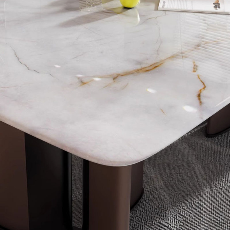 White Rectangular Colored crystal stone with Aluminium alloy&Carbon steel Dining Table For Dining Room/Kitchen