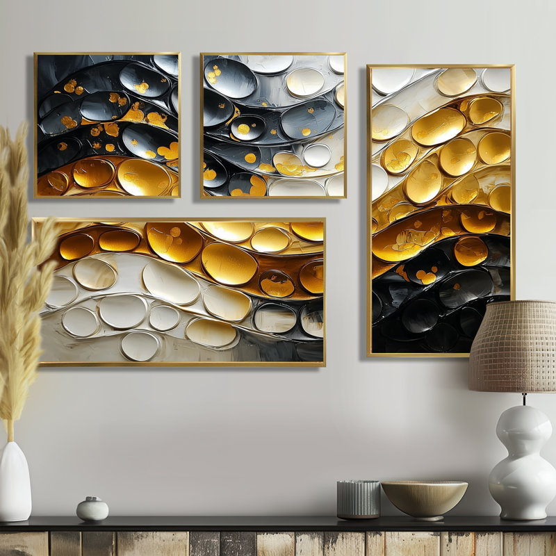 Golden Passage To Transitional Art II - Art mural abstrait 4 pièces, Impression encadrée sans passe-partout, Doré