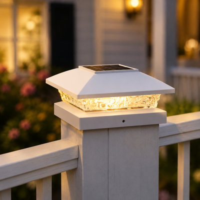 Solar Post Cap Lights for 4"x4" Posts - IP64 Waterproof, 3000K LED, No-Wire Fence Lights & Deck Lights for Patio Garden Yard Patio, Black-Warm White