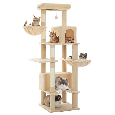 66" Cat Tree For Indoor Cats Large , Cat Tower With Sisal-Covered Scratching Post,  Large Metal Hammock[20''X12''] And 2 Big Condos