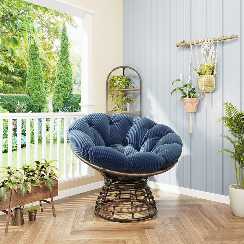 Fauteuil Papasan ergonomique et confortable, Tissu bleu marine