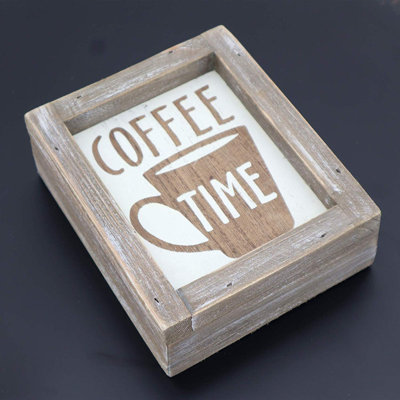 Petite enseigne en bois rustique Coffee Time