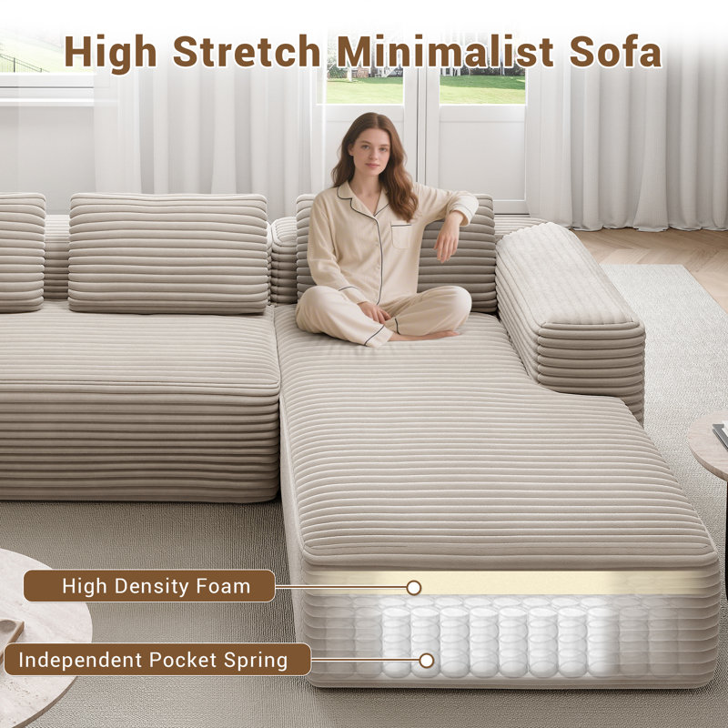 Canapé à compression sans os Balli Upholstere, Face à la droite, Velours côtelé gris