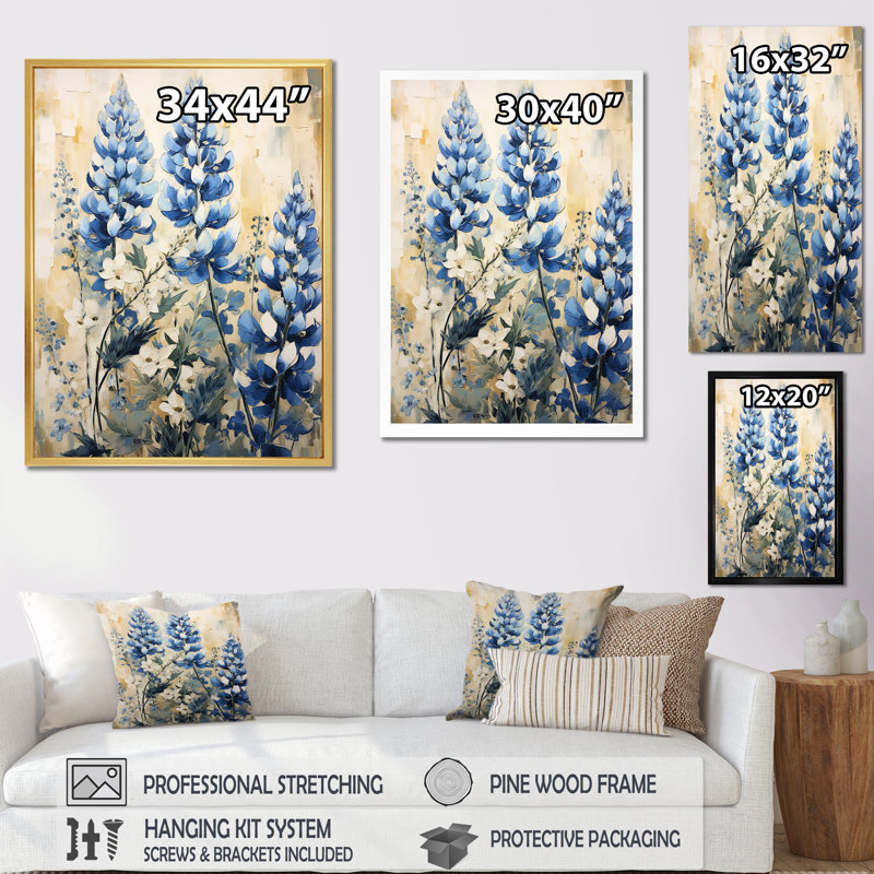 Blue Bonnets Tranquility III, reproduction d'art sur toile, Or, H 44 po x l 34 po x P 1,5 po