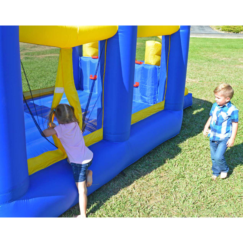 Island Hopper Blue and Yellow Bounce House with Dual Slides