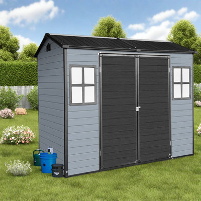 Modern Sheds with Storage, 8x4ft Resin Steel Frame for Backyard