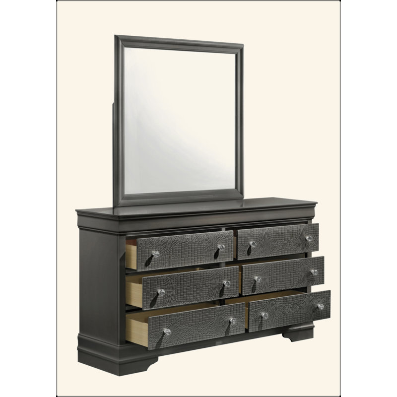 Miroir de style moderne en bois, 38,19 po x 38,19 po, Gris métallisé