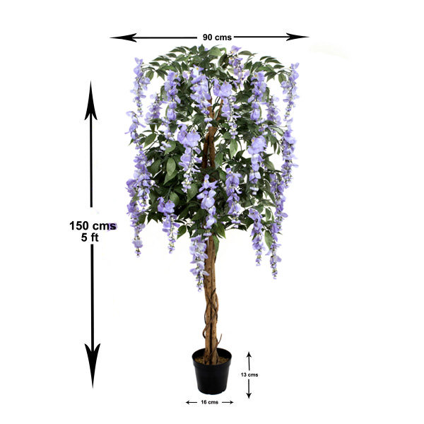 GreenBrokers Artificial Lilac Wisteria Tree 150cm/5ft, 154cm H x 20cm W x 20cm D, Lilac