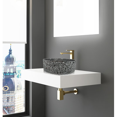 Stadium 14" Round Decorative Crystal Vessel Sinks With 30" White Base