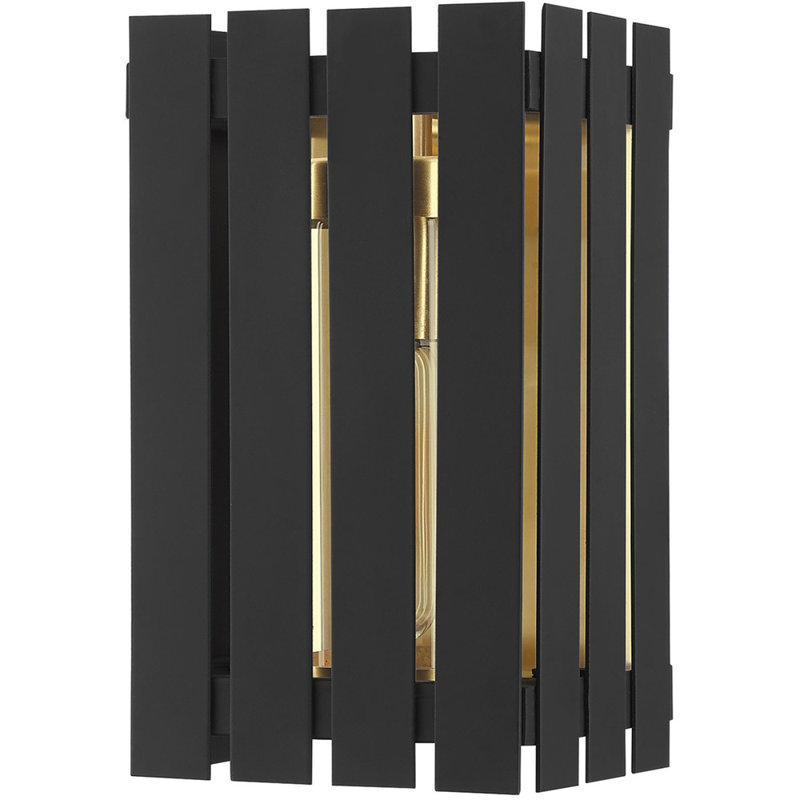 Solid Brass Wall Light, Black with Satin Brass Accents, 17" H x 8" W x 8" D