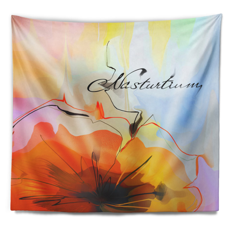 Tapisserie fleur capucine floral aquarelle, H 32 po x l 39 po