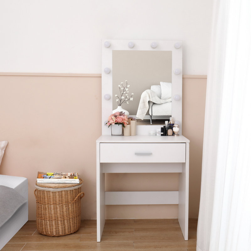 Commode à tiroir simple avec canon léger et grand miroir blanc froid