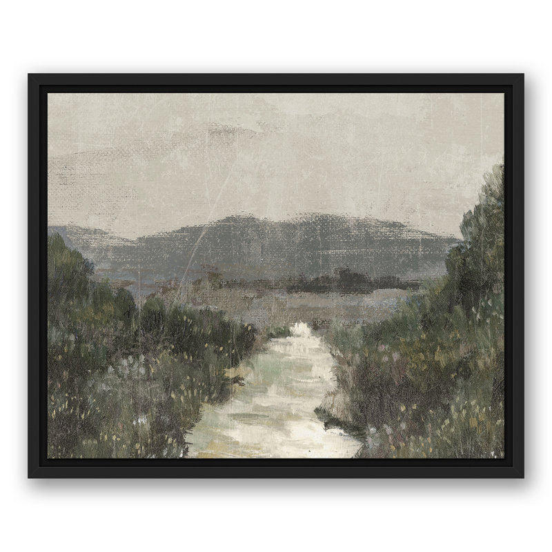 Paysage vert maussade, H 17,75 po x l 21,75 po x P 1,75 po, Cadre flottant noir