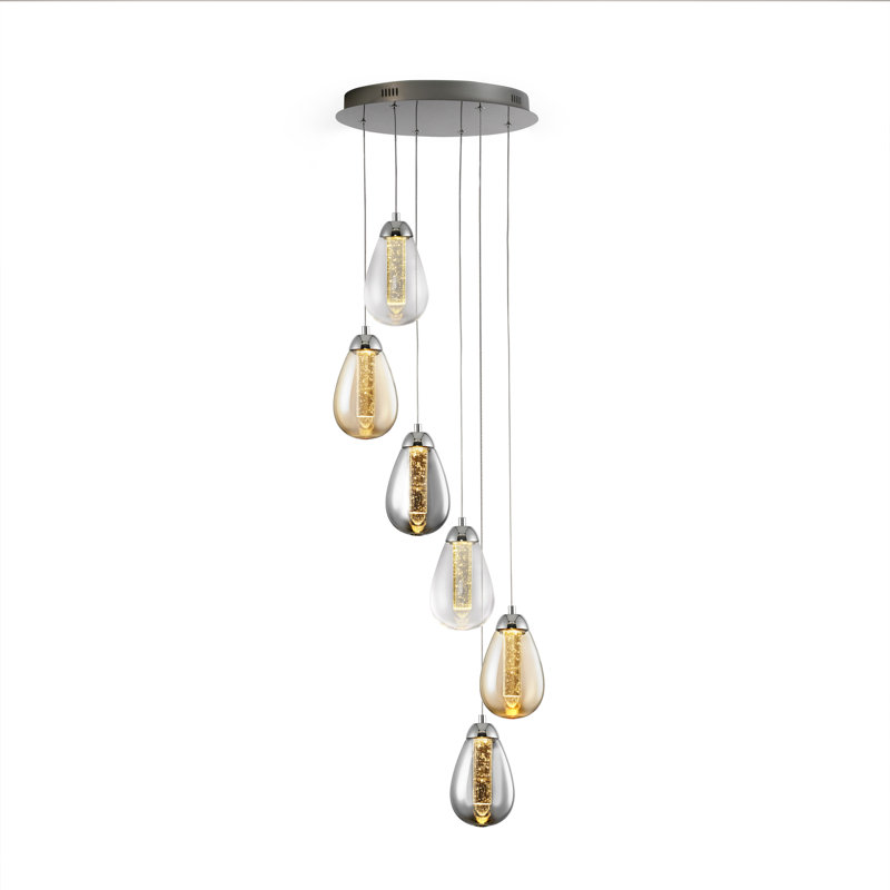 Nazario 6 - Light Chrome LED Cluster Pendant, Clear/Amber/Smoked, Bronze