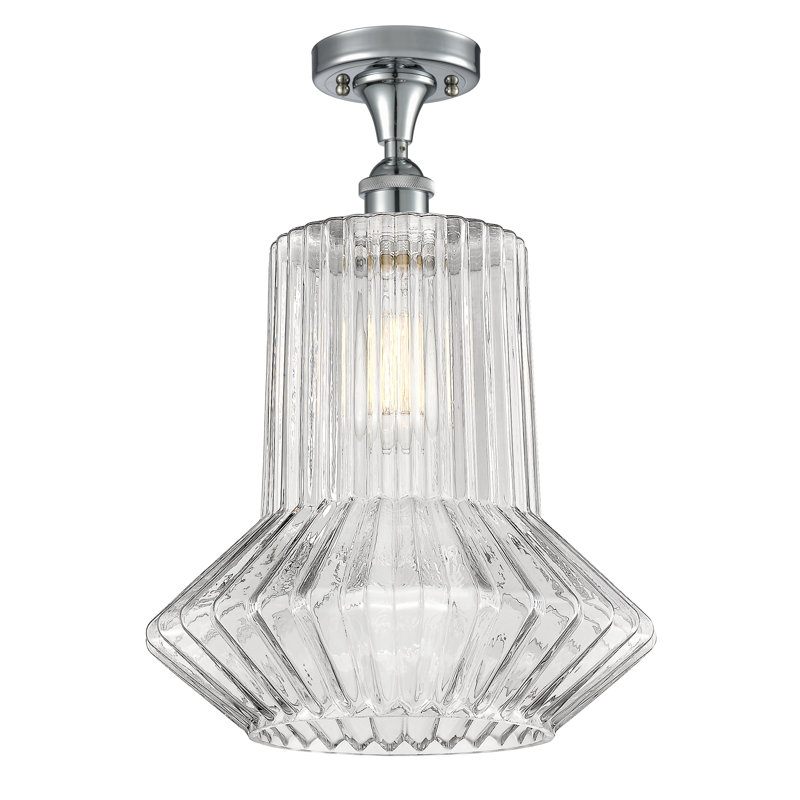 Perri Glass Semi Flush Mount, 6 Watt Vinage LED Bulb, Polished Chrome