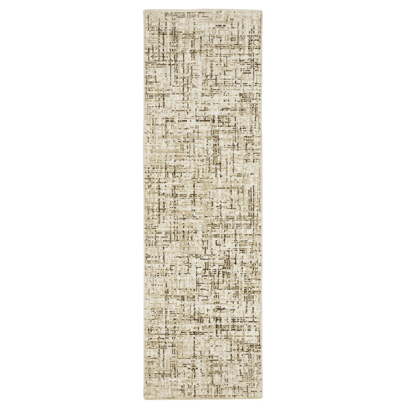 Tapis rayé rayé ivoire / brun Rayan, Tapis de couloir 2 pi 3 po x 7 pi 6 po