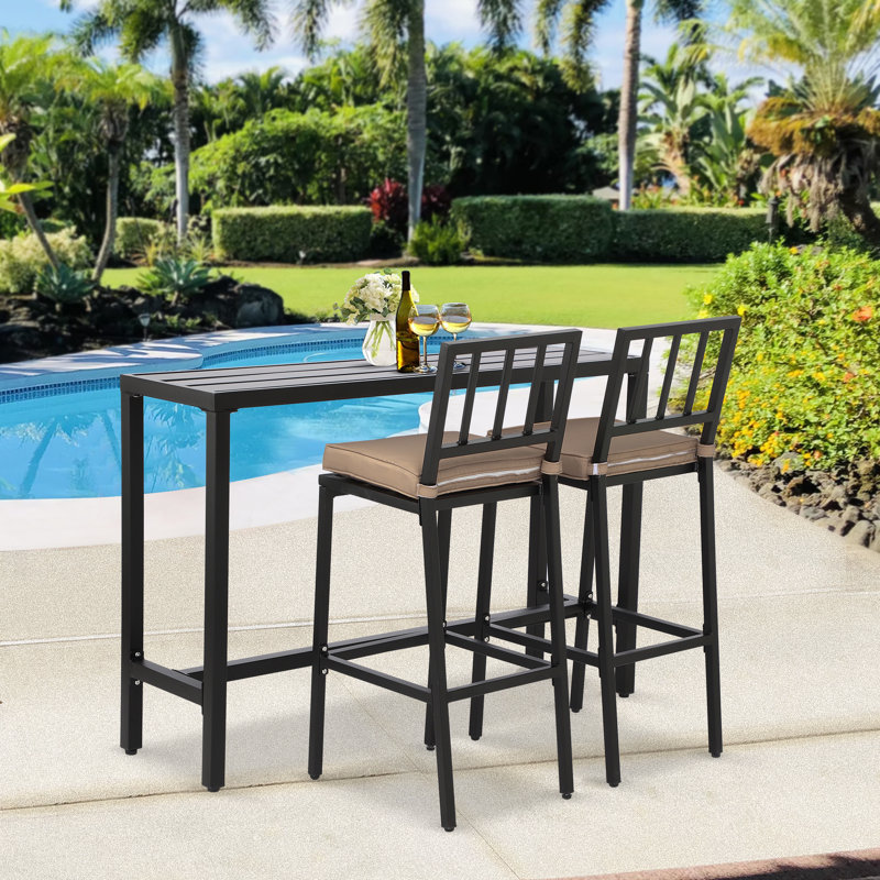 2 - Person Metal Patio Dining Set with Rectangular Table , Cushions Included, Black, 46.8" W x 36.97" H