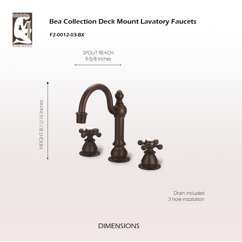 High Arc Torch Widespread Bathroom Faucet with Drain Assembly, Cross, Oil-Rubbed Bronze