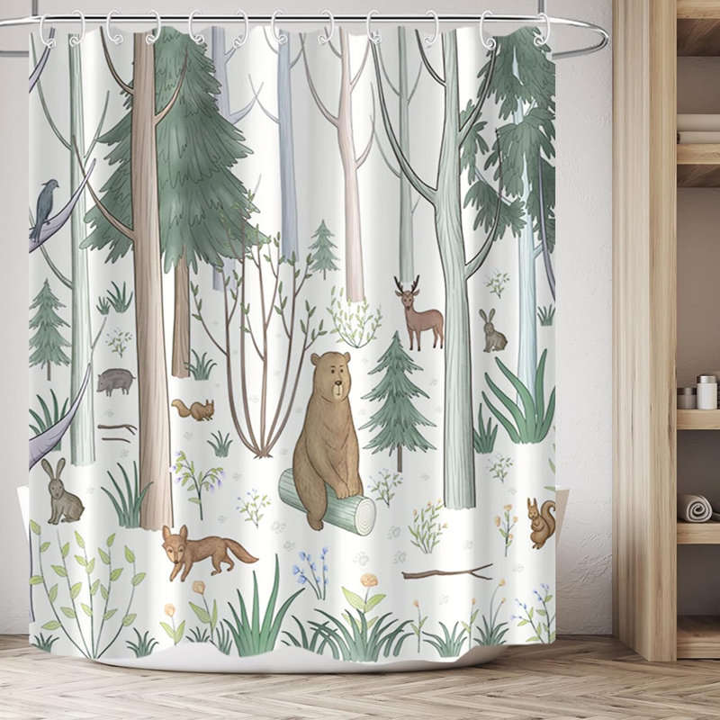 Mignon rideau de douche avec crochets Green Forest