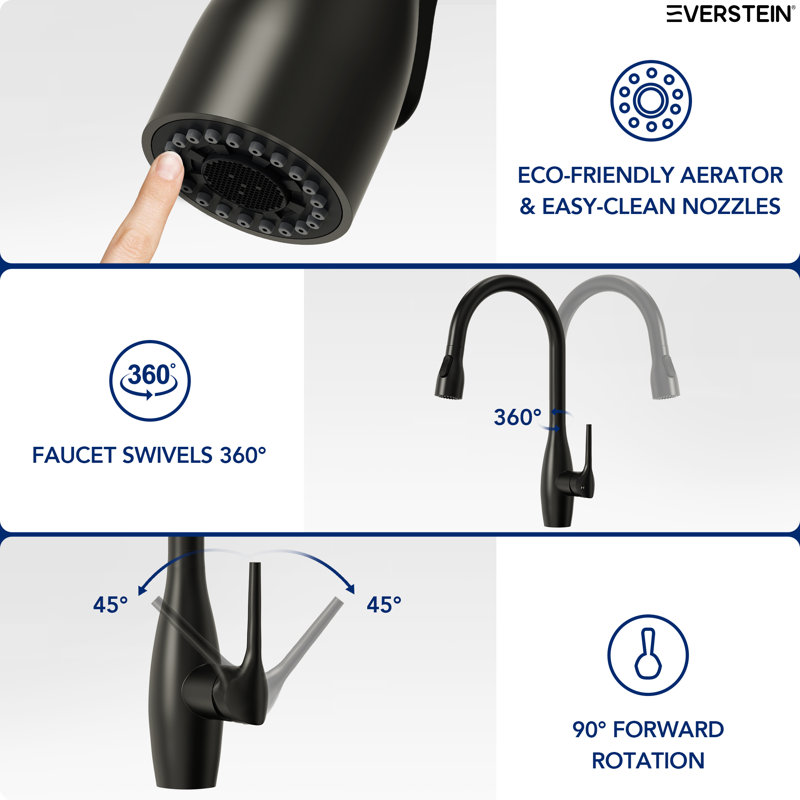 Dual Function Single Handle Pull Down Kitchen Faucet, Matte Black