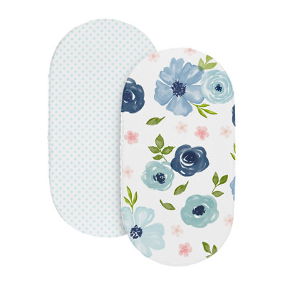 Ensemble de 2 draps-housse pour bébé landau aquarelle floral bleu marine et rose par Sweet Jojo Designs