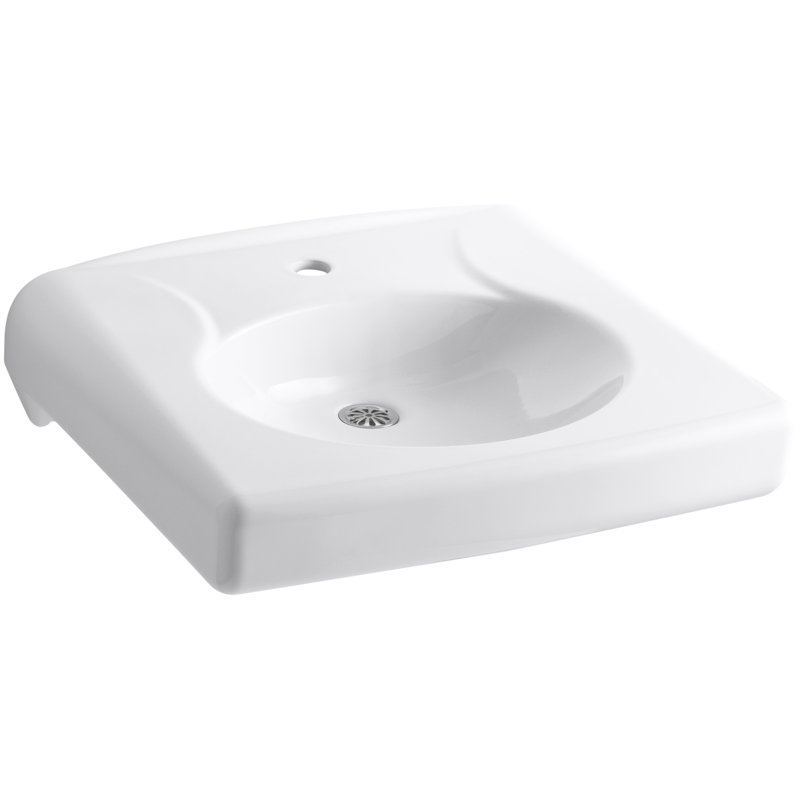 Brenham Ceramic 22" Wall Mount Bathroom Sink, White, Single