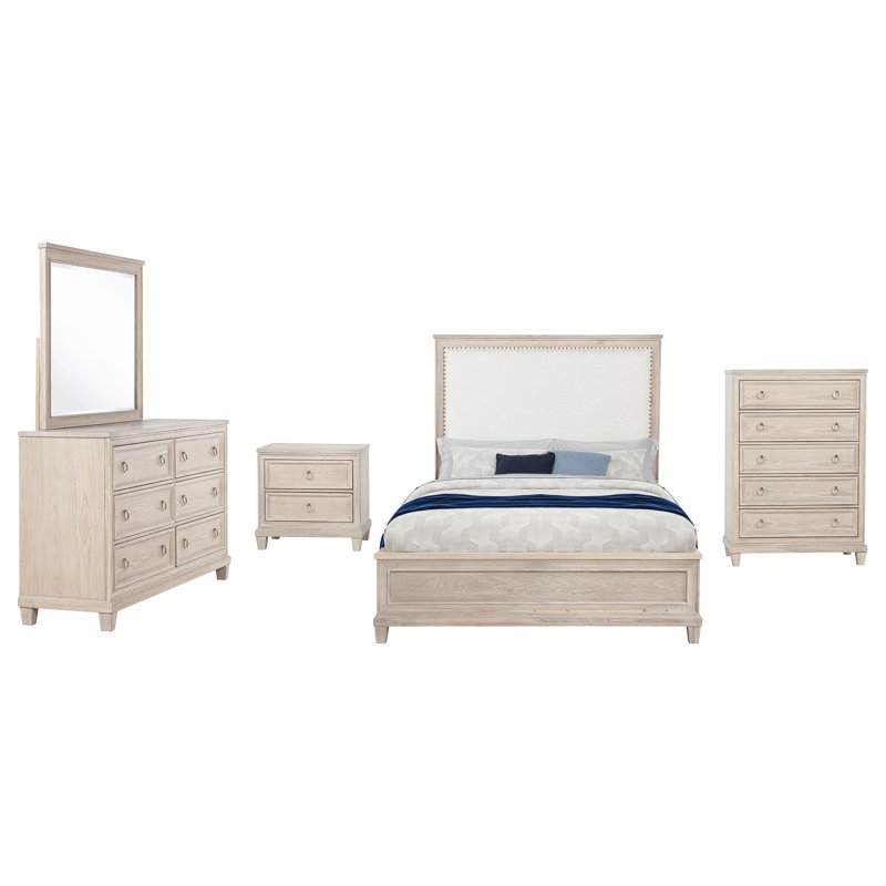 Ensemble de chambre avec très grand lit 5 pièces Moravka, Très grand, 5 Pcs: Bed, Nightstand, Dresser, Chest, Mirror