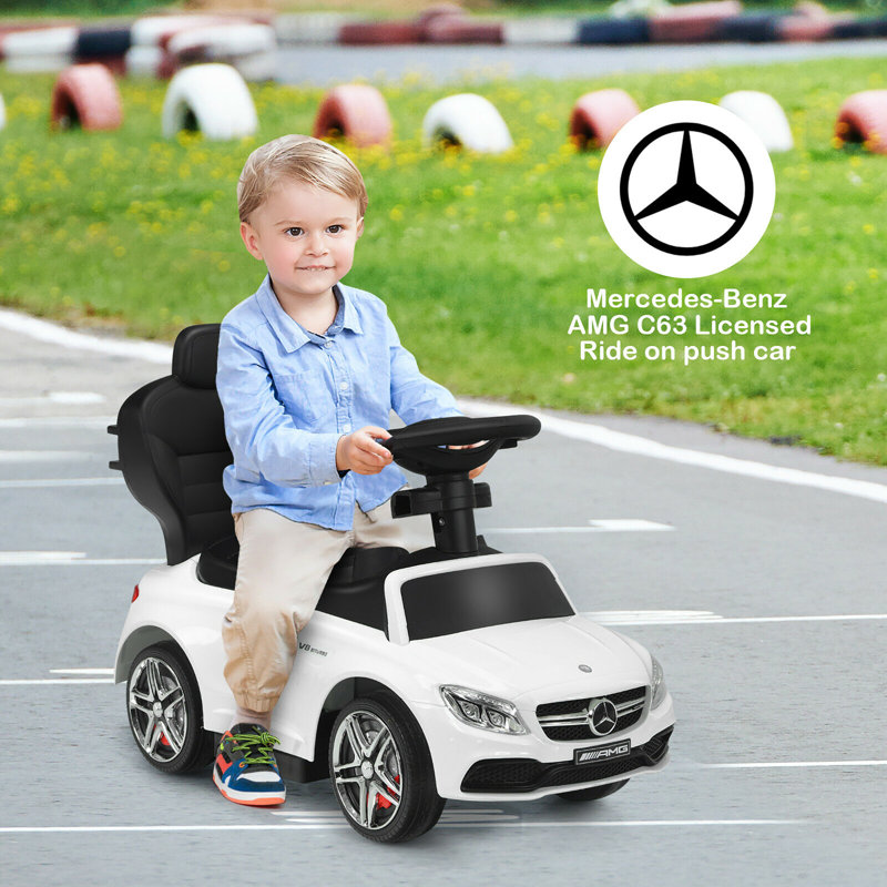 White Mercedes-Benz Licensed 3-in-1 Ride-On Push Car