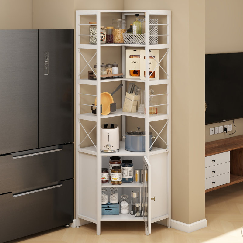 78.7" H 7-Tier Corner Bookcase With Storage Cabinet, White