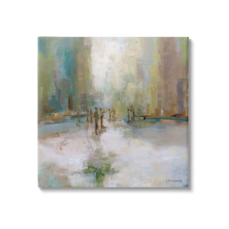 Paysage urbain impressionniste, peinture abstraite, conception de rue par Claire Cormany - on, H 17 po x l 17 po x P 1,5 po