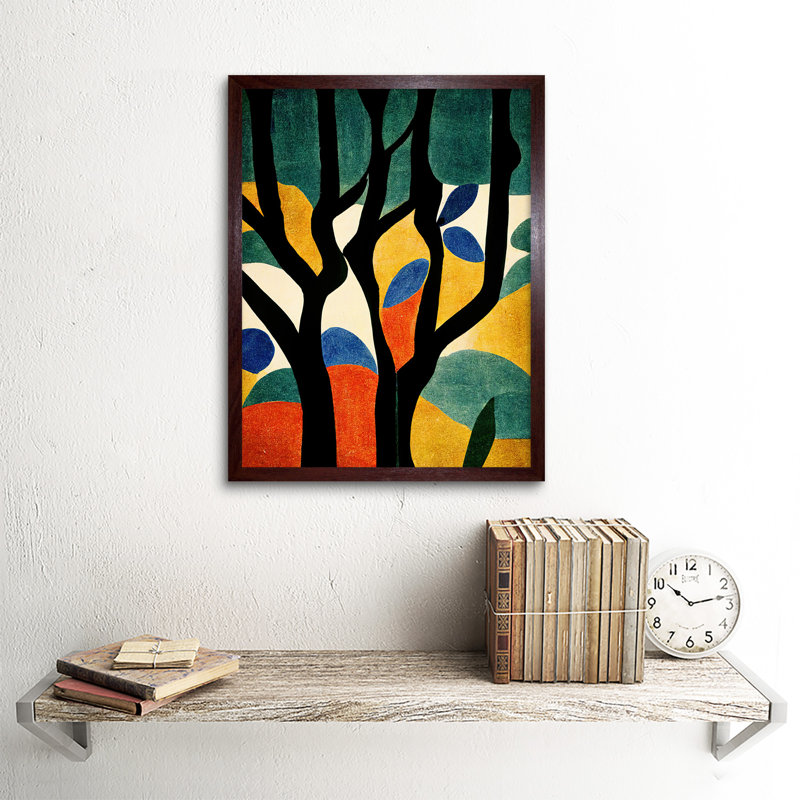 Autumn Trees Minimalist Matisse Style - No Frame Rectangle Print, 43cm H x 33cm W, Brown Framed Paper