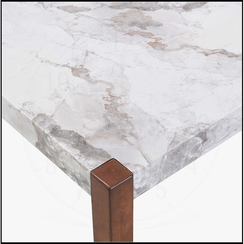 Rectangular Faux Marble Dining Table with Solid Wood Legs, Easy Assembly for Stylish and Functional Home Decor