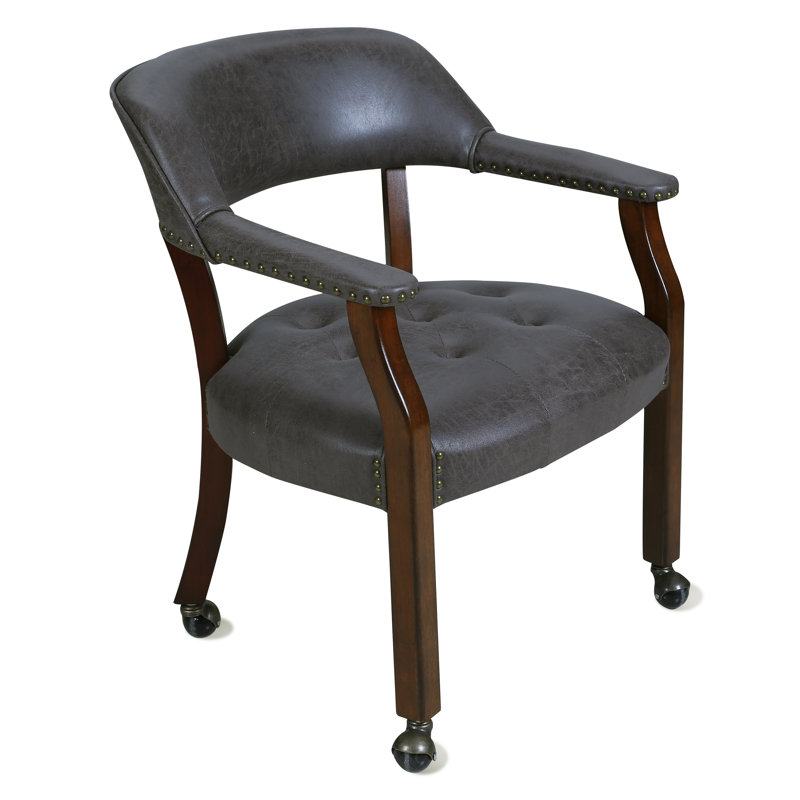 Faux Leather Swivel Armchair, Dark Gray Faux Leather, Brown