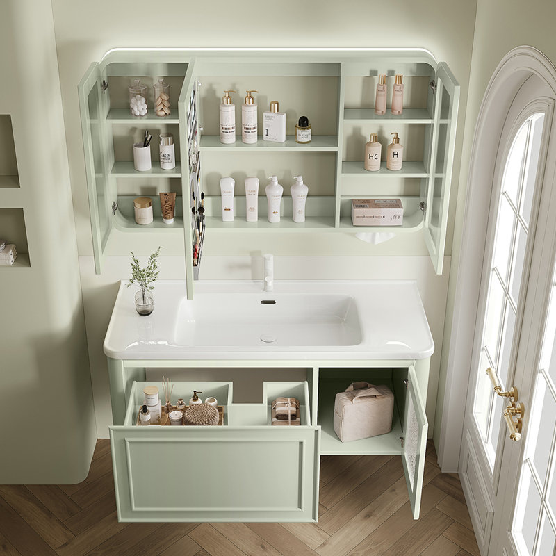 Simple cream style light luxury bathroom cabinet