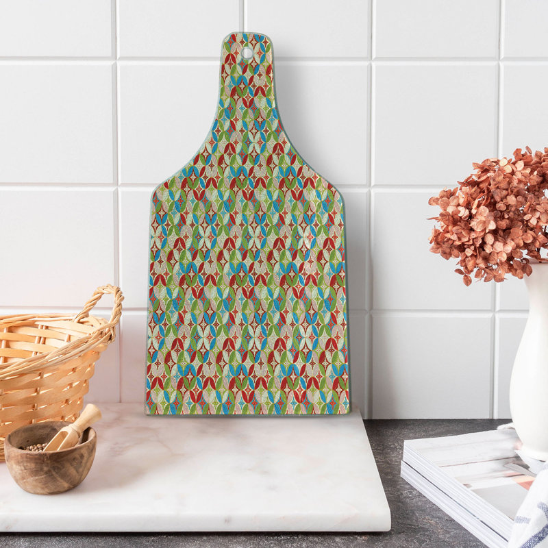 Ambesonne Geometric Tempered Glass Cutting Board Japanese Interlocking Multicolor