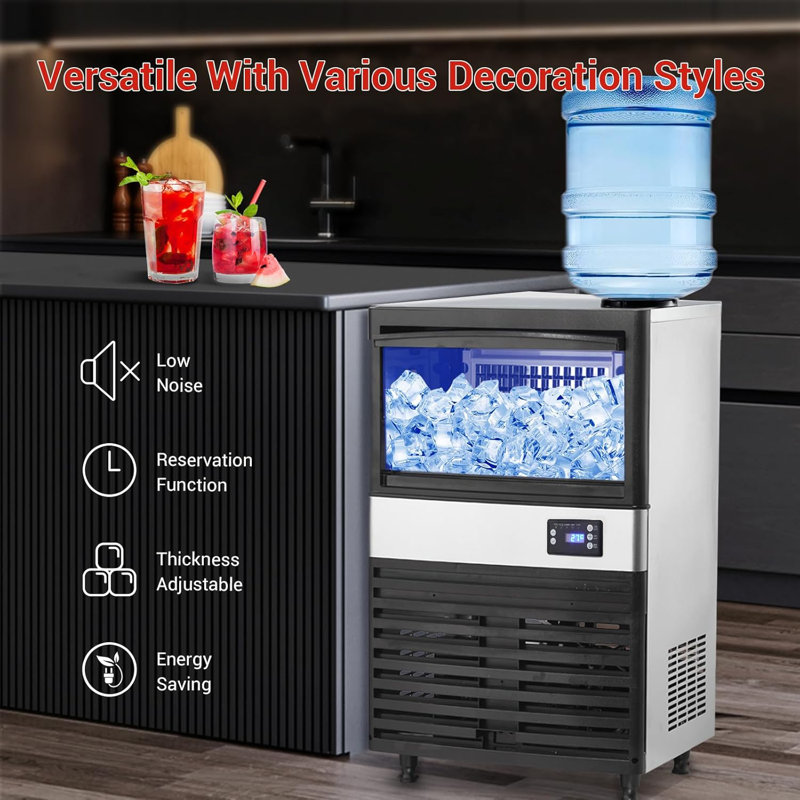 110lbs/24H Stainless Steel Commercial Ice Maker with 27lb Storage, LCD Control Panel & Auto-Cleaning – Perfect for Restaurant, Bar, Cafe
