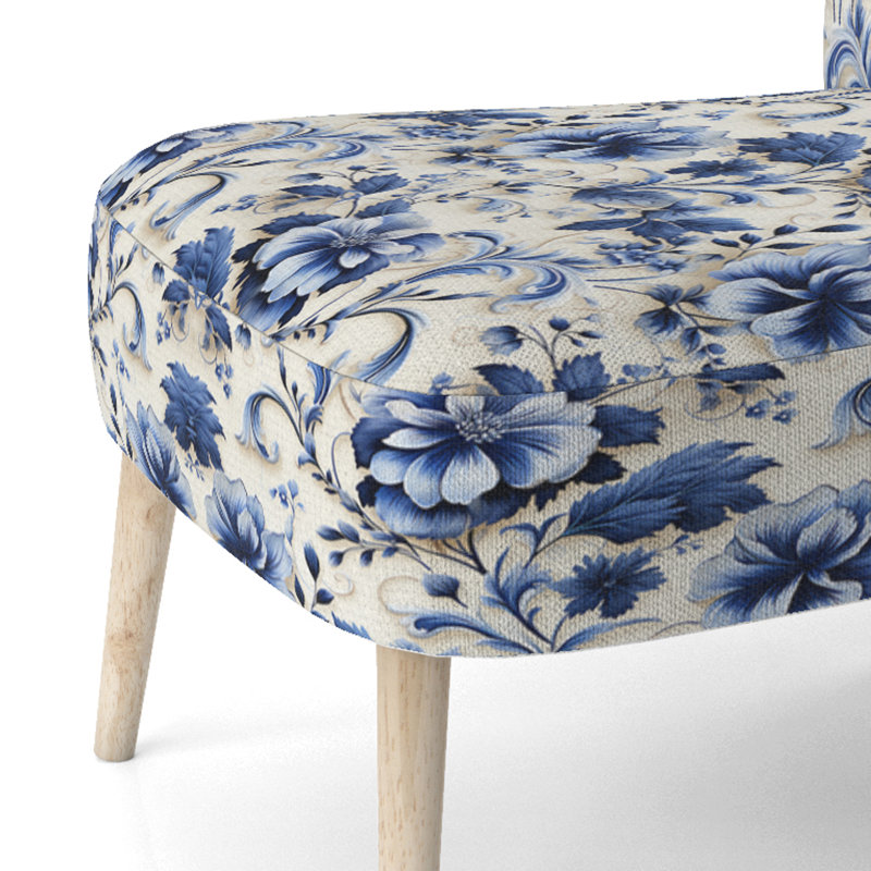 Chaise d'appoint rembourrée Cottage A, Motif ornemental de frises bleu cobalt victorien