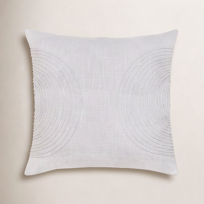 Rida Embroidered Cotton Pillow Cover, 22" x 22", Gray, Polyester/Polyfill