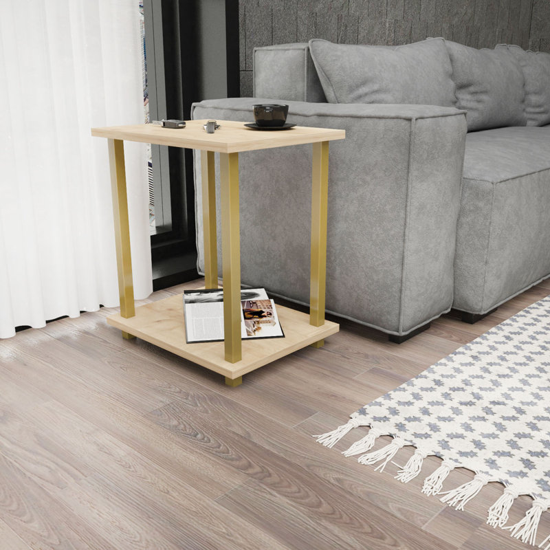 Monowi Square Side End Table, Oak, Gold