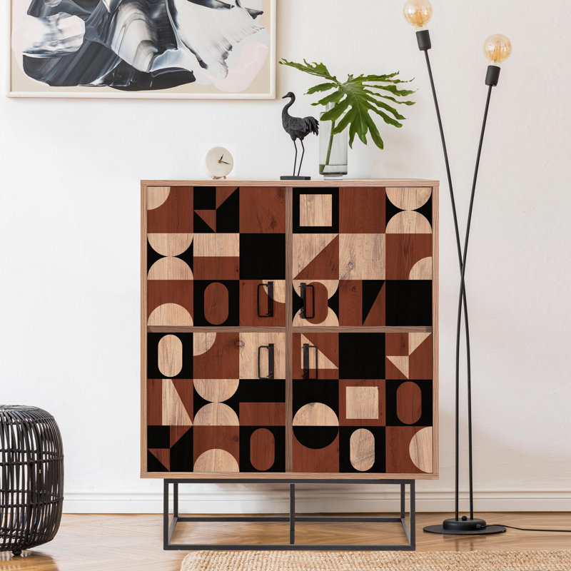 Modern Multi-Purpose Cabinet with Numerous Shelves, Atlantic Pine & Black/Brown, 36.6 x 45.3 x 14.2 inches | 100% Melamine Coated Particle Board, Metal Handles & Legs | Stylish & Functional Wall-Mountable Storage Solution