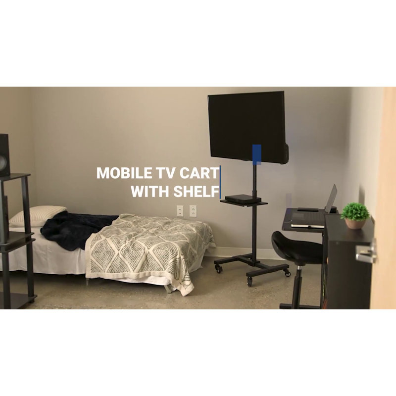 Vivo Adjustable Black Mobile TV Stand with Utility Shelf, 13"-50"
