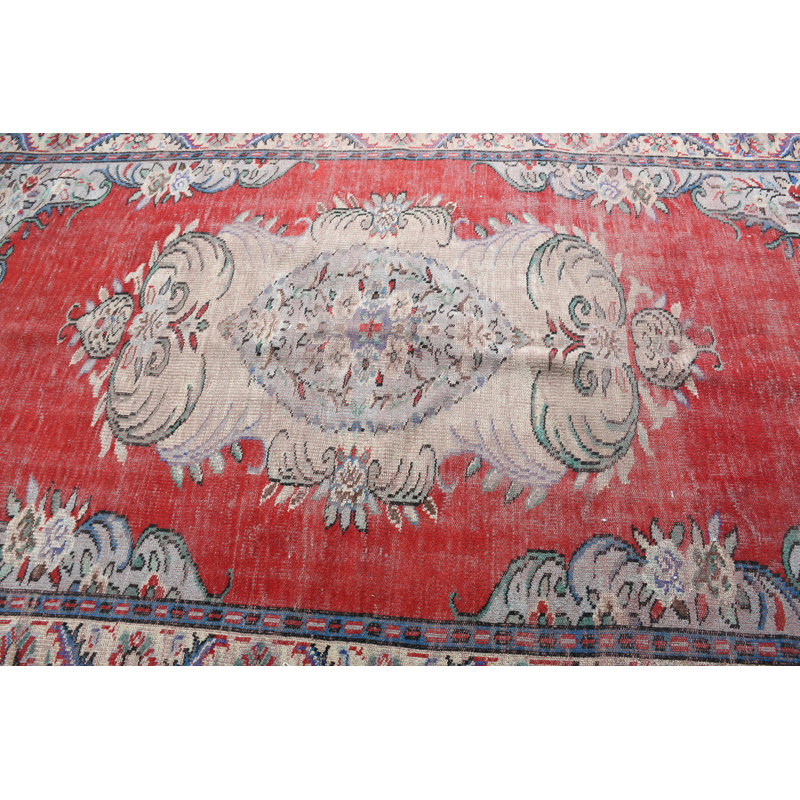 Grand tapis turc fait à la main en rouge pour le décor du salon - tapis anatolien rétro authentique
