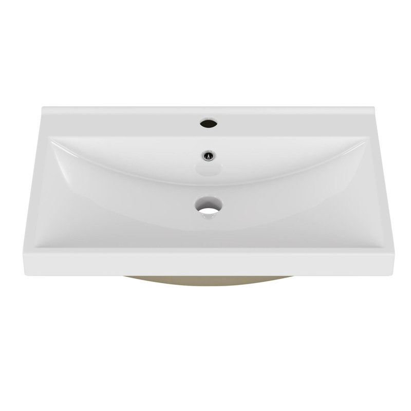 Durable Ceramic Bathroom Sink, 24-inch Glossy White Modern Design