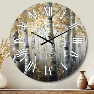 Birch Tree Forest Wonderland V - Tree White Face Wall Clock