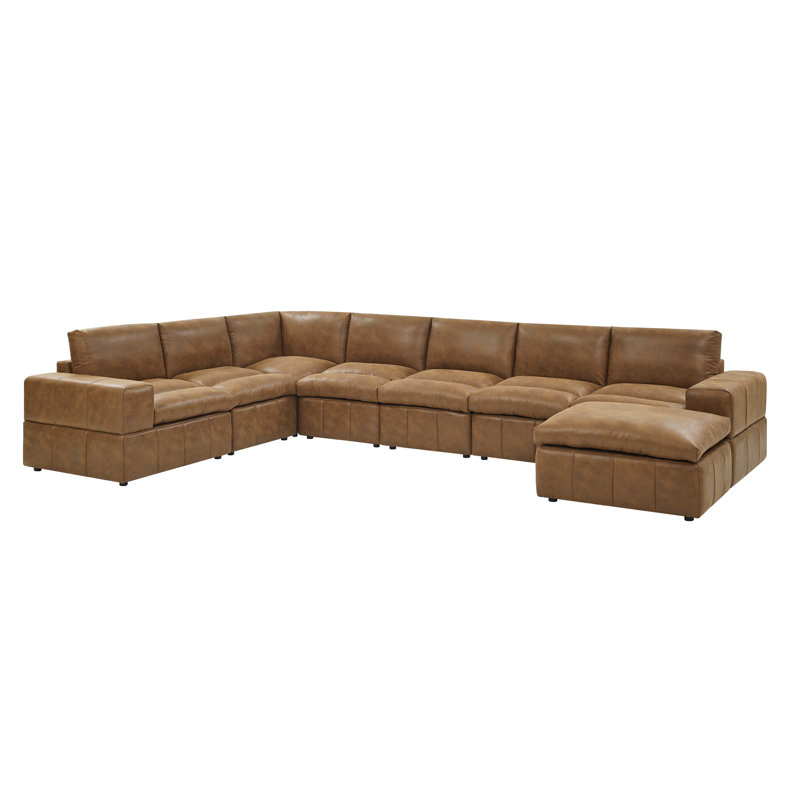 Sorley Upholstered U-Shaped Sectional Reversible, Reddish Brown Faux Leather